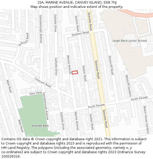 15A, MARINE AVENUE, CANVEY ISLAND, SS8 7NJ: Location map and indicative extent of plot