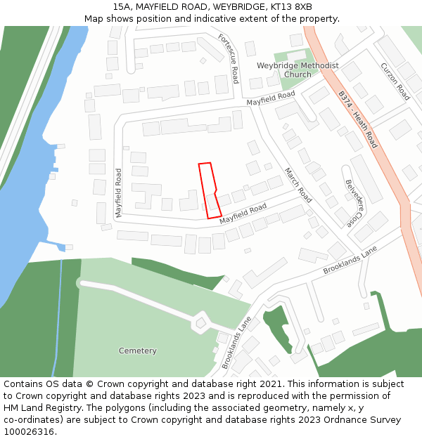 15A, MAYFIELD ROAD, WEYBRIDGE, KT13 8XB: Location map and indicative extent of plot