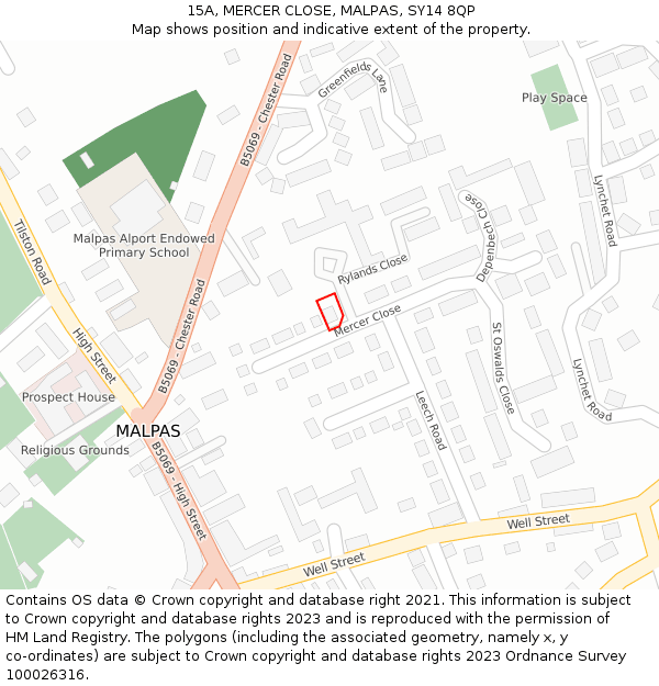 15A, MERCER CLOSE, MALPAS, SY14 8QP: Location map and indicative extent of plot