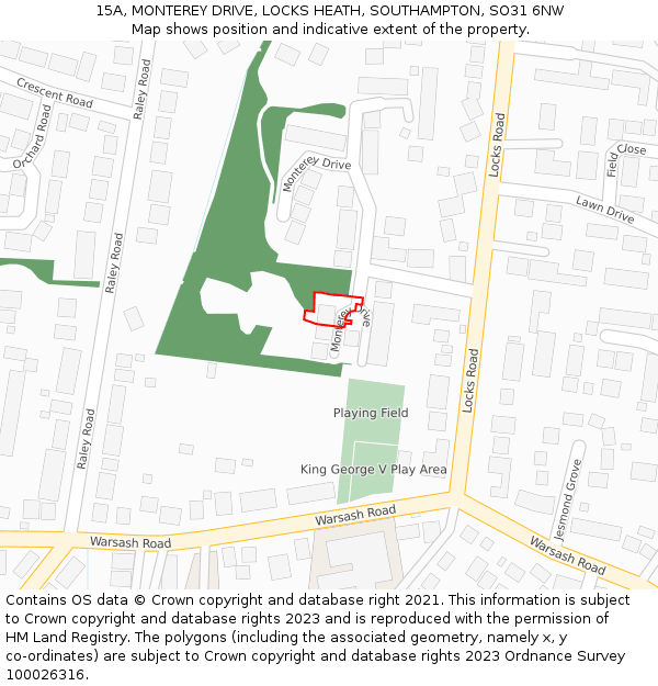 15A, MONTEREY DRIVE, LOCKS HEATH, SOUTHAMPTON, SO31 6NW: Location map and indicative extent of plot