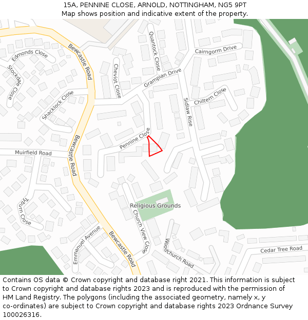 15A, PENNINE CLOSE, ARNOLD, NOTTINGHAM, NG5 9PT: Location map and indicative extent of plot