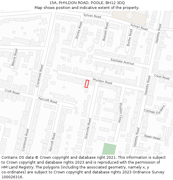 15A, PHYLDON ROAD, POOLE, BH12 3DQ: Location map and indicative extent of plot