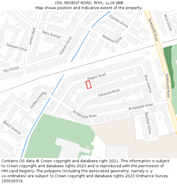 15A, REGENT ROAD, RHYL, LL18 4BB: Location map and indicative extent of plot