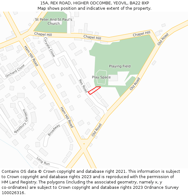 15A, REX ROAD, HIGHER ODCOMBE, YEOVIL, BA22 8XP: Location map and indicative extent of plot