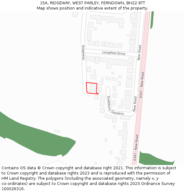 15A, RIDGEWAY, WEST PARLEY, FERNDOWN, BH22 8TT: Location map and indicative extent of plot