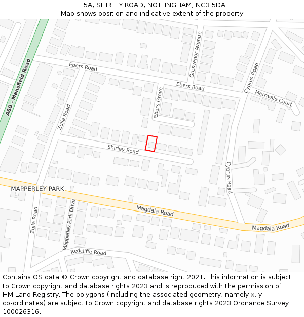 15A, SHIRLEY ROAD, NOTTINGHAM, NG3 5DA: Location map and indicative extent of plot