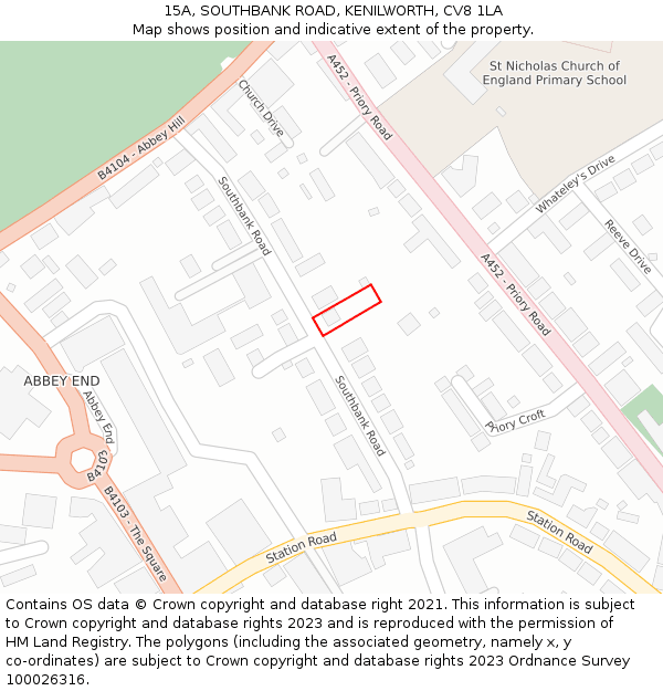 15A, SOUTHBANK ROAD, KENILWORTH, CV8 1LA: Location map and indicative extent of plot