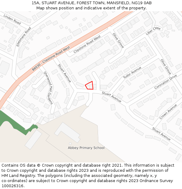 15A, STUART AVENUE, FOREST TOWN, MANSFIELD, NG19 0AB: Location map and indicative extent of plot