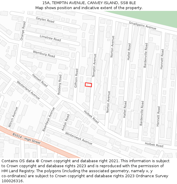 15A, TEMPTIN AVENUE, CANVEY ISLAND, SS8 8LE: Location map and indicative extent of plot