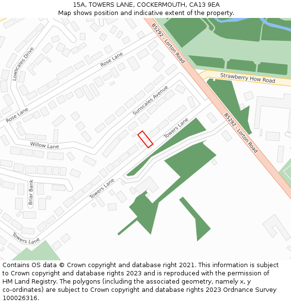 15A, TOWERS LANE, COCKERMOUTH, CA13 9EA: Location map and indicative extent of plot