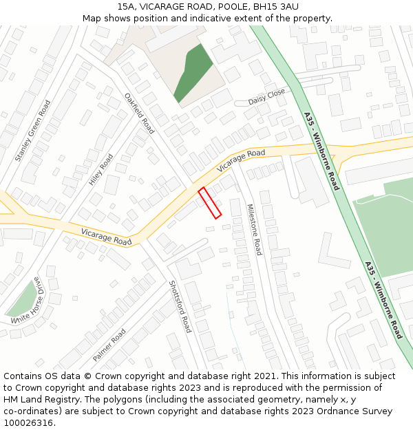 15A, VICARAGE ROAD, POOLE, BH15 3AU: Location map and indicative extent of plot