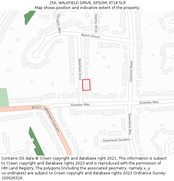 15A, WALKFIELD DRIVE, EPSOM, KT18 5UF: Location map and indicative extent of plot