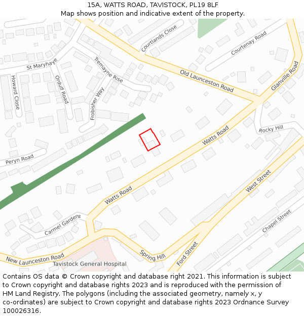 15A, WATTS ROAD, TAVISTOCK, PL19 8LF: Location map and indicative extent of plot