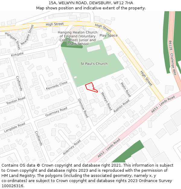 15A, WELWYN ROAD, DEWSBURY, WF12 7HA: Location map and indicative extent of plot