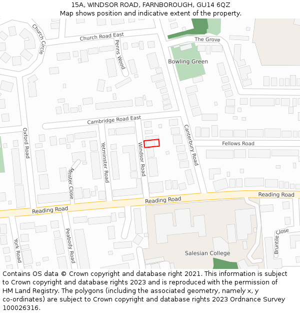 15A, WINDSOR ROAD, FARNBOROUGH, GU14 6QZ: Location map and indicative extent of plot