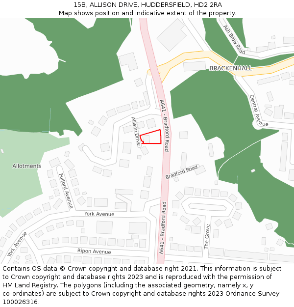 15B, ALLISON DRIVE, HUDDERSFIELD, HD2 2RA: Location map and indicative extent of plot