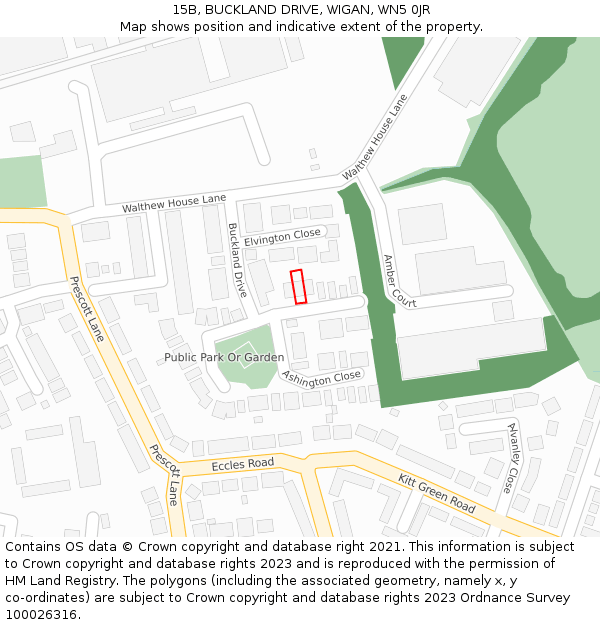 15B, BUCKLAND DRIVE, WIGAN, WN5 0JR: Location map and indicative extent of plot