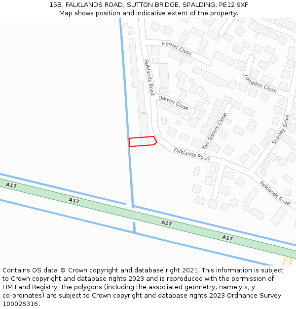 15B, FALKLANDS ROAD, SUTTON BRIDGE, SPALDING, PE12 9XF: Location map and indicative extent of plot
