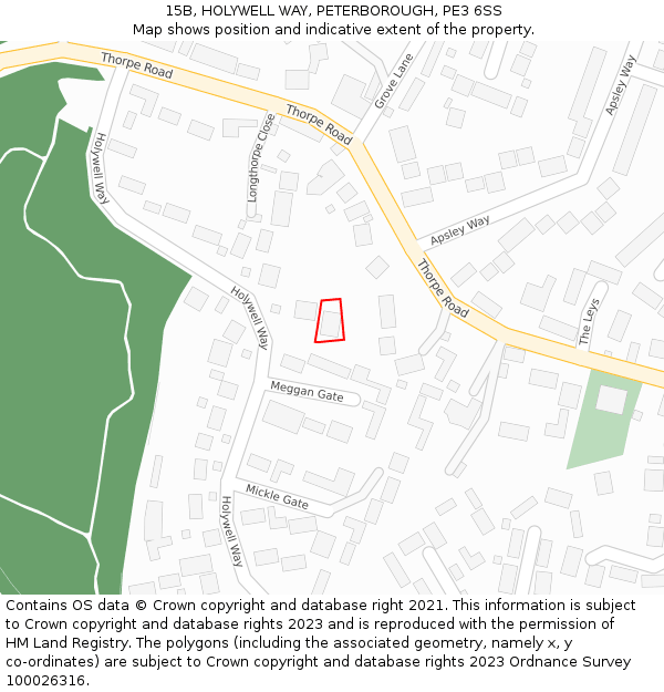 15B, HOLYWELL WAY, PETERBOROUGH, PE3 6SS: Location map and indicative extent of plot