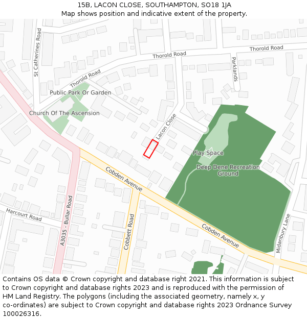 15B, LACON CLOSE, SOUTHAMPTON, SO18 1JA: Location map and indicative extent of plot