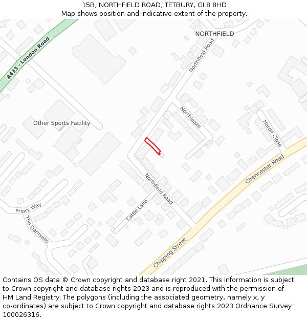 15B, NORTHFIELD ROAD, TETBURY, GL8 8HD: Location map and indicative extent of plot