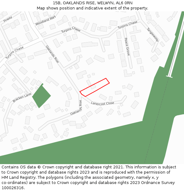 15B, OAKLANDS RISE, WELWYN, AL6 0RN: Location map and indicative extent of plot