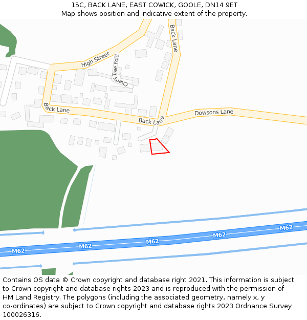 15C, BACK LANE, EAST COWICK, GOOLE, DN14 9ET: Location map and indicative extent of plot