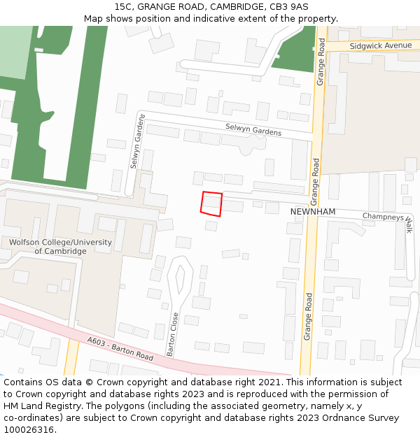 15C, GRANGE ROAD, CAMBRIDGE, CB3 9AS: Location map and indicative extent of plot