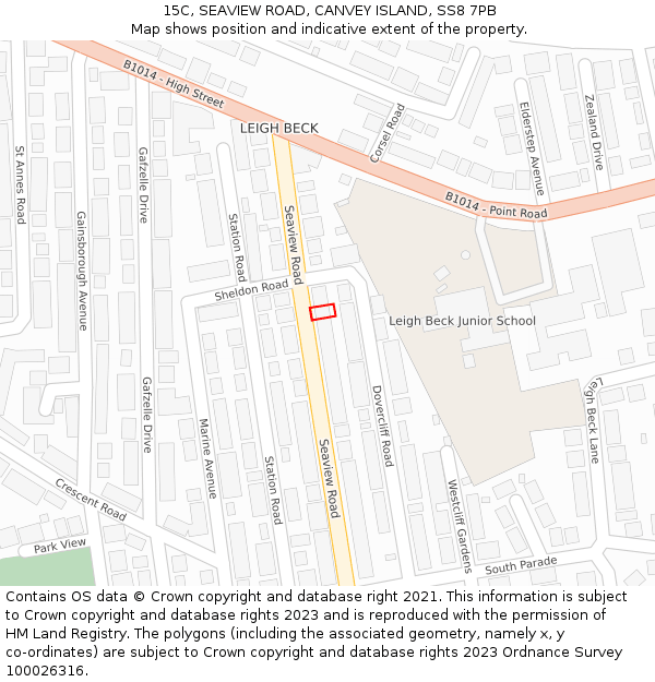 15C, SEAVIEW ROAD, CANVEY ISLAND, SS8 7PB: Location map and indicative extent of plot