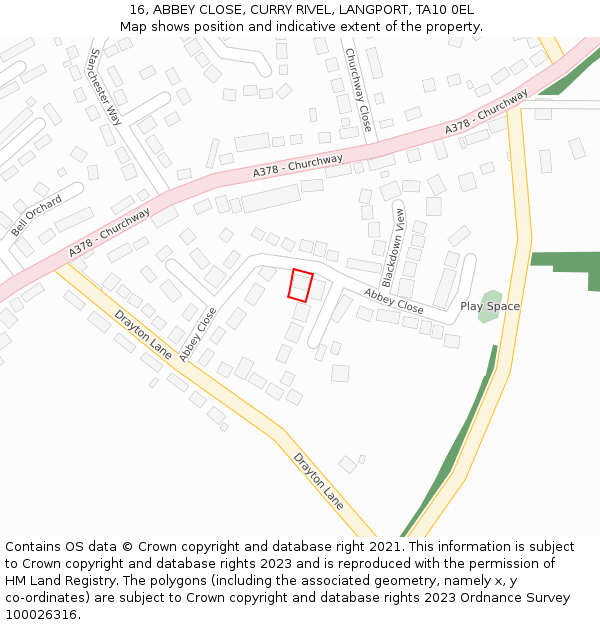 16, ABBEY CLOSE, CURRY RIVEL, LANGPORT, TA10 0EL: Location map and indicative extent of plot