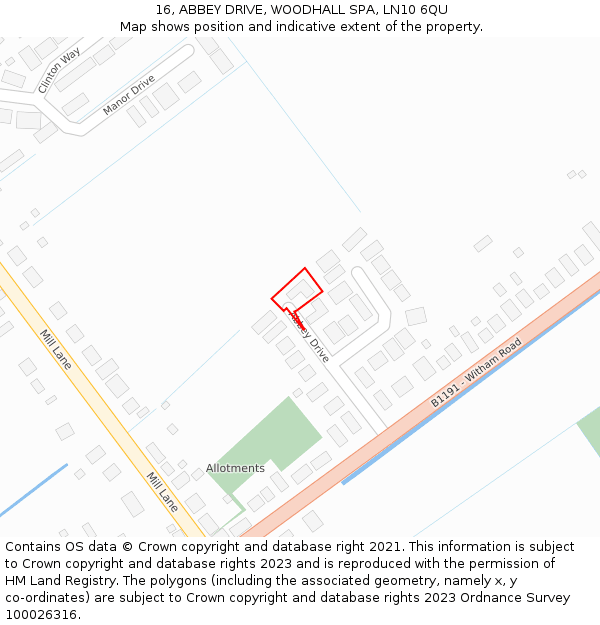 16, ABBEY DRIVE, WOODHALL SPA, LN10 6QU: Location map and indicative extent of plot