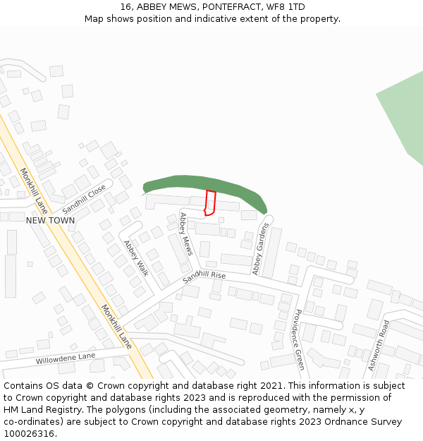 16, ABBEY MEWS, PONTEFRACT, WF8 1TD: Location map and indicative extent of plot