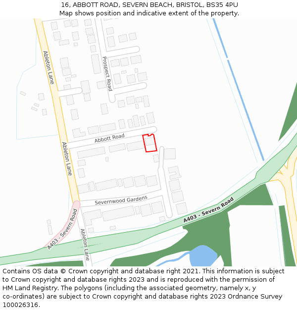 16, ABBOTT ROAD, SEVERN BEACH, BRISTOL, BS35 4PU: Location map and indicative extent of plot