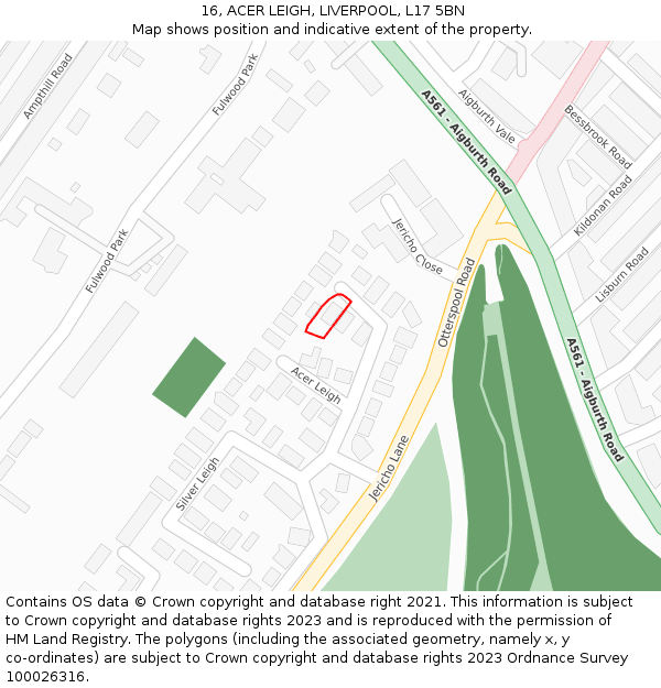 16, ACER LEIGH, LIVERPOOL, L17 5BN: Location map and indicative extent of plot