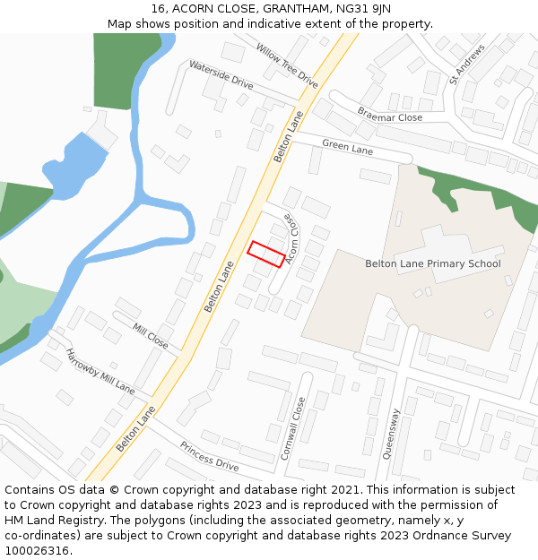 16, ACORN CLOSE, GRANTHAM, NG31 9JN: Location map and indicative extent of plot