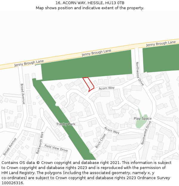 16, ACORN WAY, HESSLE, HU13 0TB: Location map and indicative extent of plot