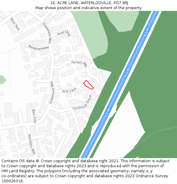 16, ACRE LANE, WATERLOOVILLE, PO7 8RJ: Location map and indicative extent of plot