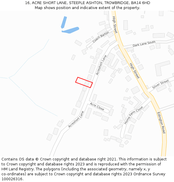 16, ACRE SHORT LANE, STEEPLE ASHTON, TROWBRIDGE, BA14 6HD: Location map and indicative extent of plot