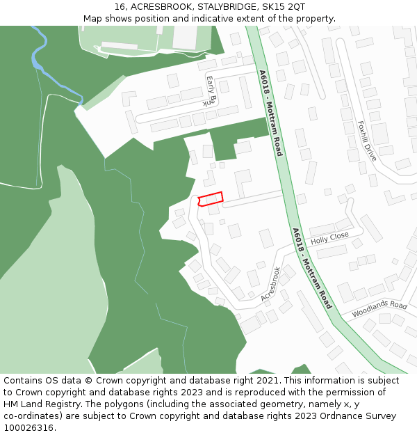 16, ACRESBROOK, STALYBRIDGE, SK15 2QT: Location map and indicative extent of plot