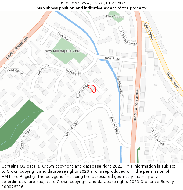 16, ADAMS WAY, TRING, HP23 5DY: Location map and indicative extent of plot