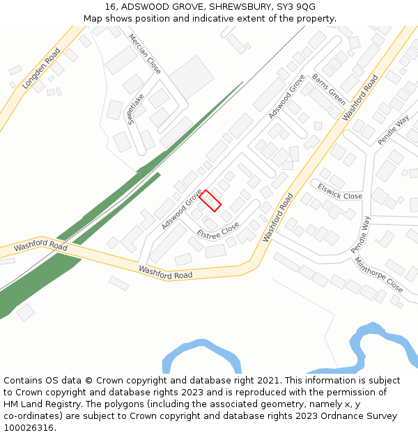 16, ADSWOOD GROVE, SHREWSBURY, SY3 9QG: Location map and indicative extent of plot