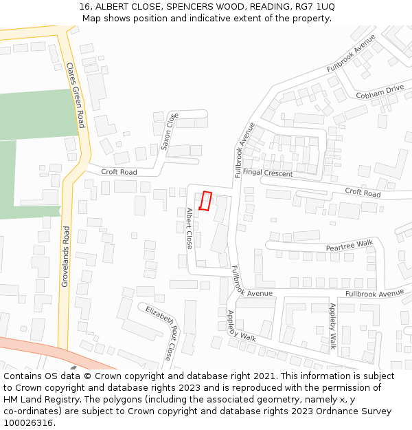 16, ALBERT CLOSE, SPENCERS WOOD, READING, RG7 1UQ: Location map and indicative extent of plot