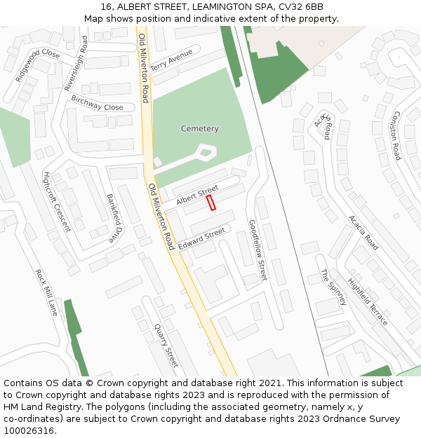 16, ALBERT STREET, LEAMINGTON SPA, CV32 6BB: Location map and indicative extent of plot