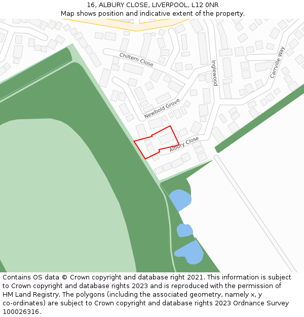 16, ALBURY CLOSE, LIVERPOOL, L12 0NR: Location map and indicative extent of plot