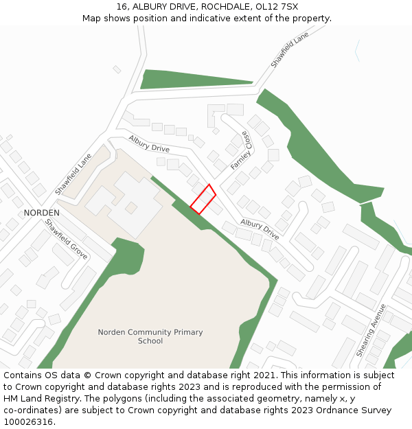 16, ALBURY DRIVE, ROCHDALE, OL12 7SX: Location map and indicative extent of plot