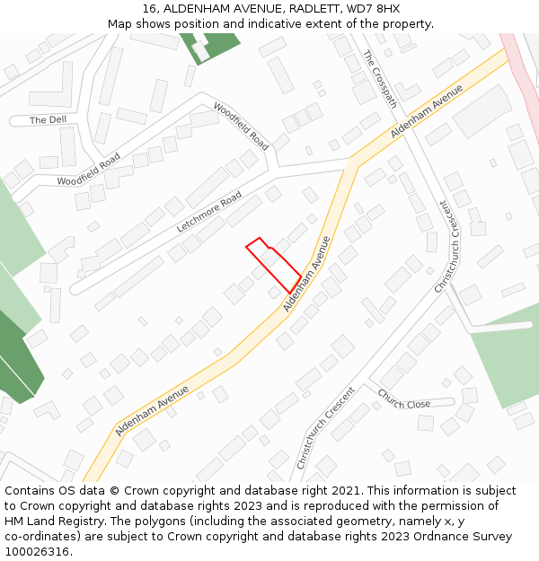 16, ALDENHAM AVENUE, RADLETT, WD7 8HX: Location map and indicative extent of plot