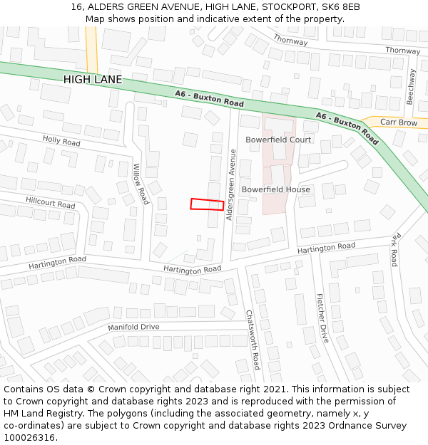 16, ALDERS GREEN AVENUE, HIGH LANE, STOCKPORT, SK6 8EB: Location map and indicative extent of plot