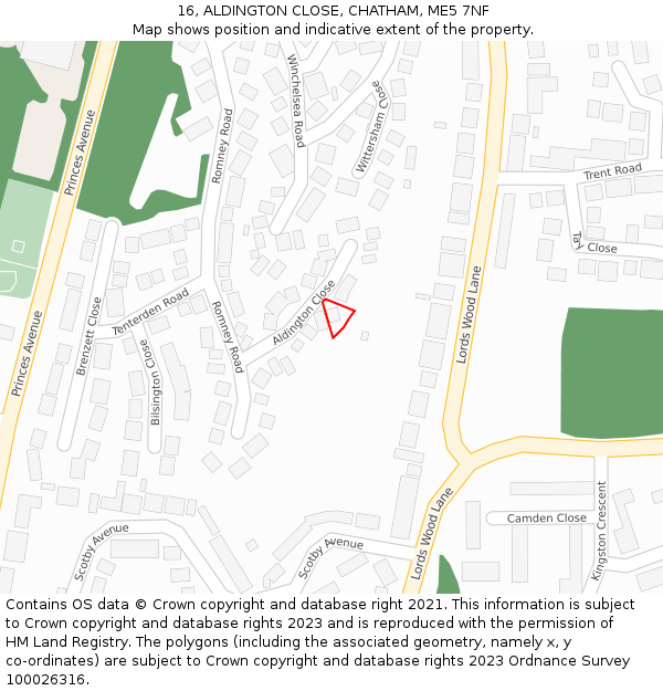 16, ALDINGTON CLOSE, CHATHAM, ME5 7NF: Location map and indicative extent of plot