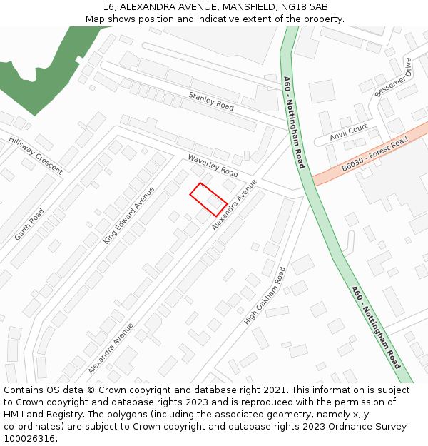 16, ALEXANDRA AVENUE, MANSFIELD, NG18 5AB: Location map and indicative extent of plot