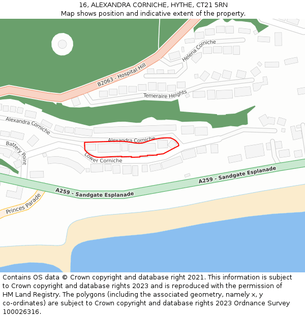 16, ALEXANDRA CORNICHE, HYTHE, CT21 5RN: Location map and indicative extent of plot